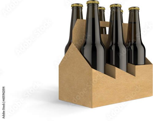 Six Pack Beer Bottle Packaging Box Blank Isolated 3D Rendering