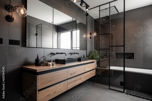 a minimalist bathroom with no clutter, featuring sleek and modern decor, created with generative ai