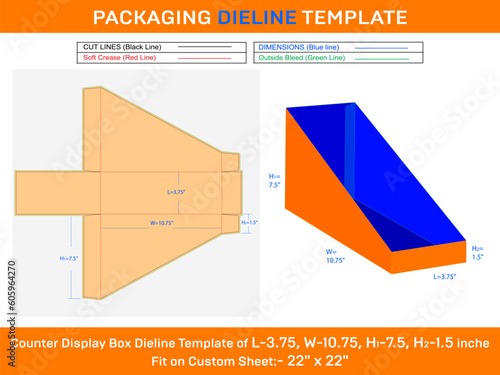 L 3.75xW 10.75xH1 7.5xH2 1.5'' Counter Display Box Delline Template for Food Retaile photo