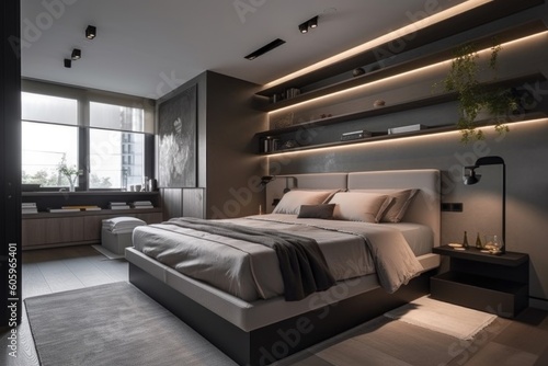 a clutter-free bedroom with a sleek and modern design, created with generative ai © Natalia