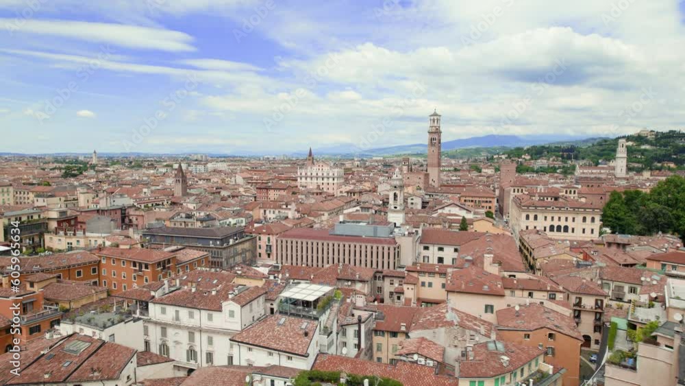 Verona, an amazing City in Italy, from a drone, orbiting around the major churches. sunny day in summer Verona, an amazing City in Italy, from a drone, orbiting around the major churches. sunny day in summer
