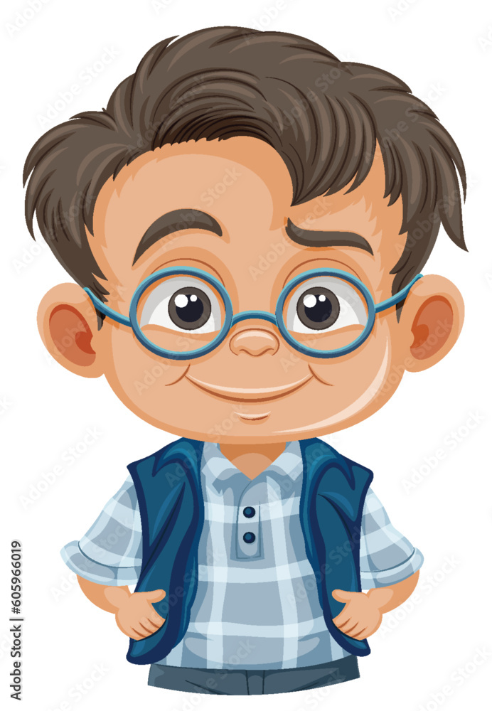 Cute nerdy boy cartoon character