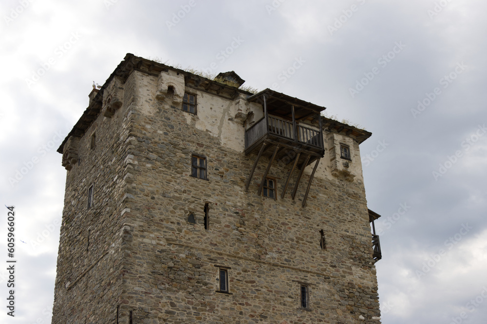 Tower of Ouranoupoli. The largest and best-preserved tower in Halkidiki built in the 14th century Tower of Ouranoupoli. The largest and best-preserved tower in Halkidiki built in the 14th century
