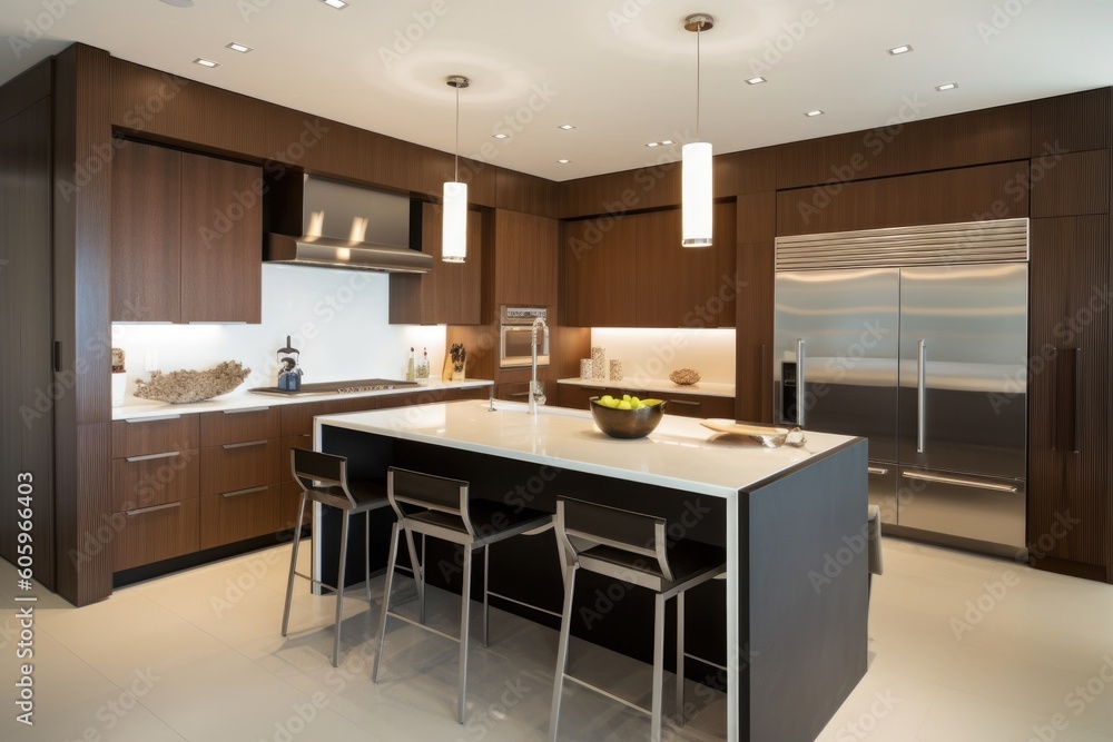 Fototapeta premium coveted kitchen with top-of-the-line appliances, sleek countertops and custom cabinetry, created with generative ai