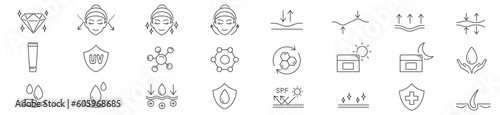 スキンケア アイコン Skin care cosmetic line icons set. Vector Editable Strokes.
