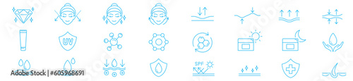 スキンケア アイコン Skin care cosmetic line icons set. Vector Editable Strokes.