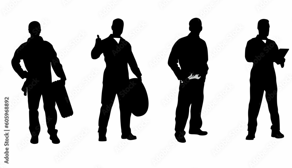 Repairman with wrench silhouette vector set, on white background Repairman with wrench silhouette vector set, on white background