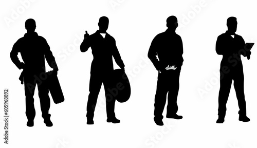 Repairman with wrench silhouette vector set, on white background
