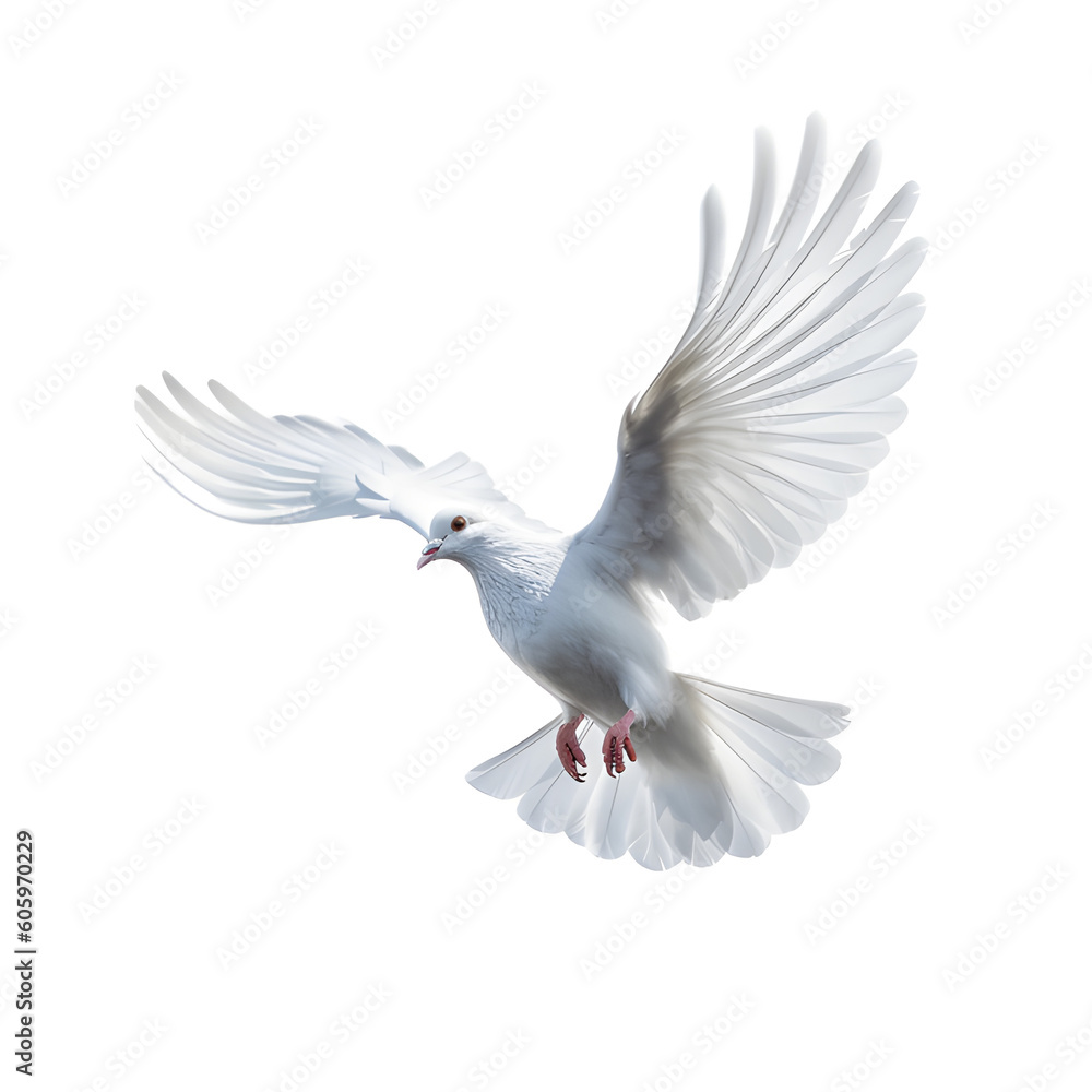 Obraz premium Flying dove isolated on white background. Generative AI.