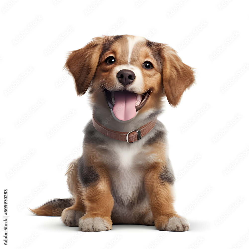 Happy puppy dog isolated on white background. Generative AI.