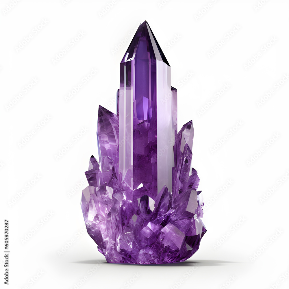 Purple crystal isolated on white background. Generative AI. Purple crystal isolated on white background. Generative AI.