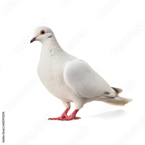 Flying dove isolated on white background. Generative AI.