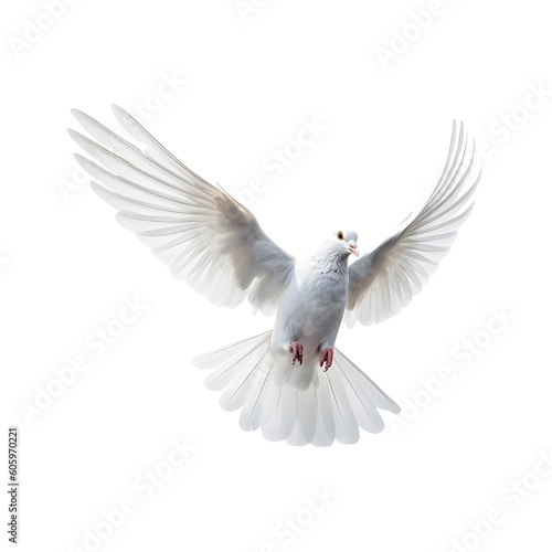 Flying dove isolated on white background. Generative AI.