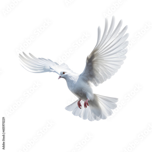 Flying dove isolated on white background. Generative AI.