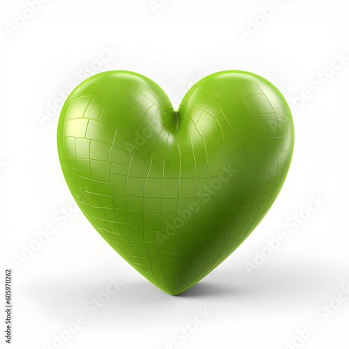 Green heart on white background. Generative AI.