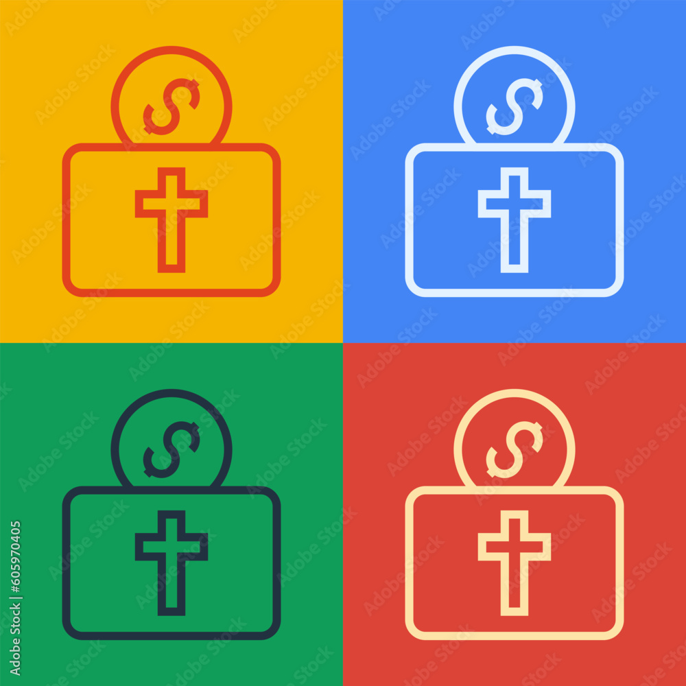 Obraz premium Pop art line Donation for church icon isolated on color background. Vector