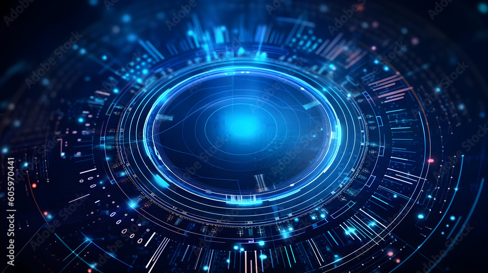 Abstract dark blue technical background. Technology background with line and dot particles surface. Futuristic digital innovation background vector illustration. Generative Ai