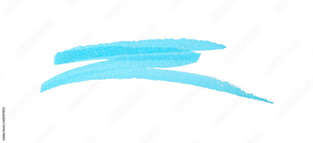 Stroke drawn with light blue marker on white background, top view Stroke drawn with light blue marker on white background, top view
