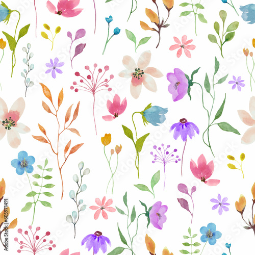 Watercolor floral seamless pattern. Hand drawn illustration isolated on white background. vector EPS.