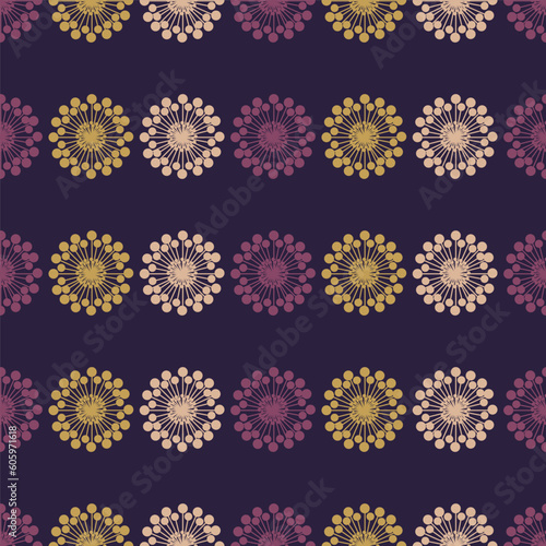 Wallpaper Mural Many Rows of Colorful Large Flower Heads, Seamless Pattern Colored in Purple, Brown and Light Brown - Retro Style Texture, Vintage Style  Background, Design Element in Editable Vector Format Torontodigital.ca