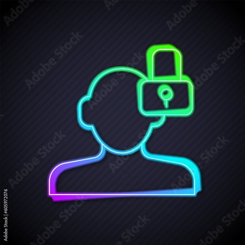 Glowing neon line Closed personality icon isolated on black background. Introvert psychology. Vector