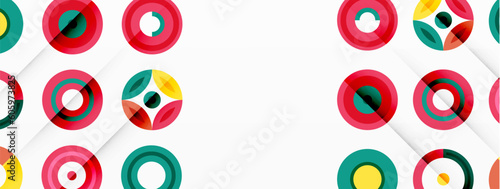 Colorful circles in a grid composition abstract background. Design for wallpaper, banner, background, landing page, wall art, invitation, prints, posters