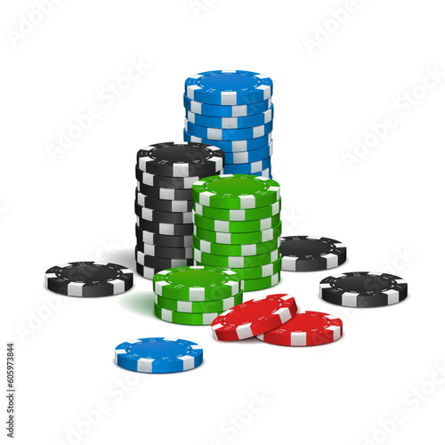 Poker chips on a light background. Vector illustration.