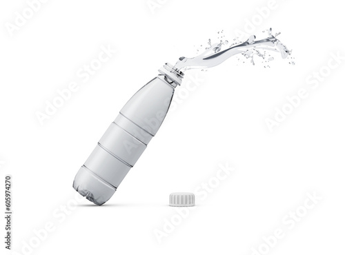 Clear Plastic Water Bottle With Liquid Splash 3D Renderign photo