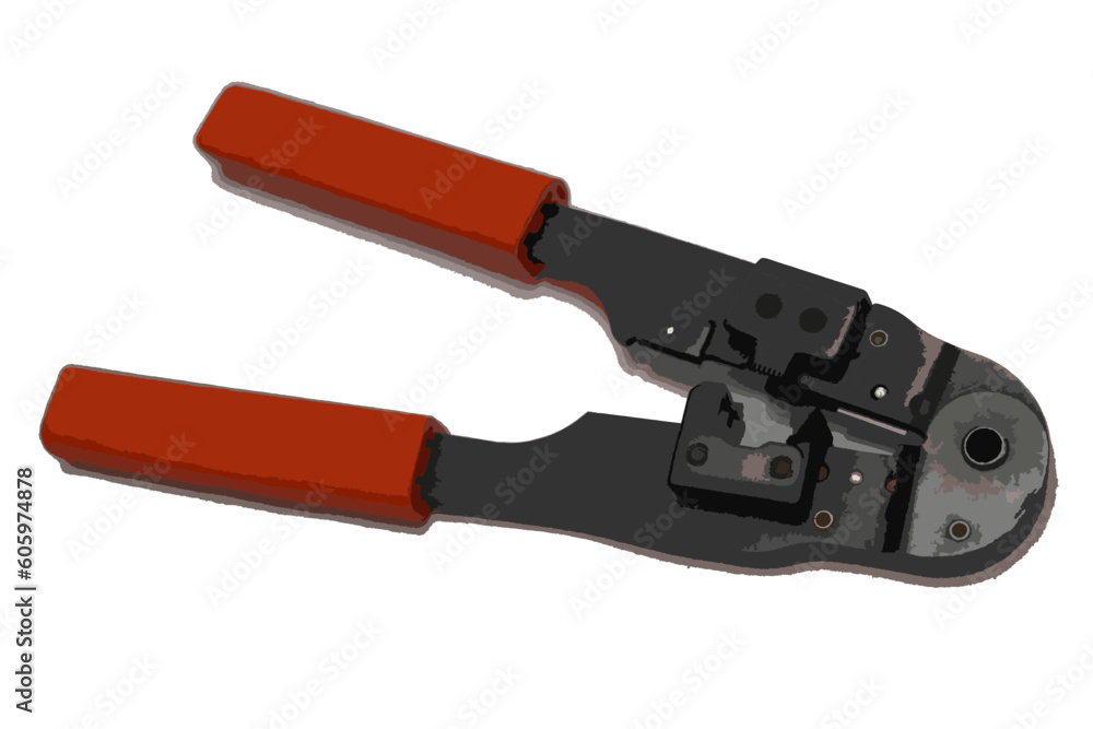 Modular plug net scissors for RJ-45 and RJ-11 on white background, vector Modular plug net scissors for RJ-45 and RJ-11 on white background, vector