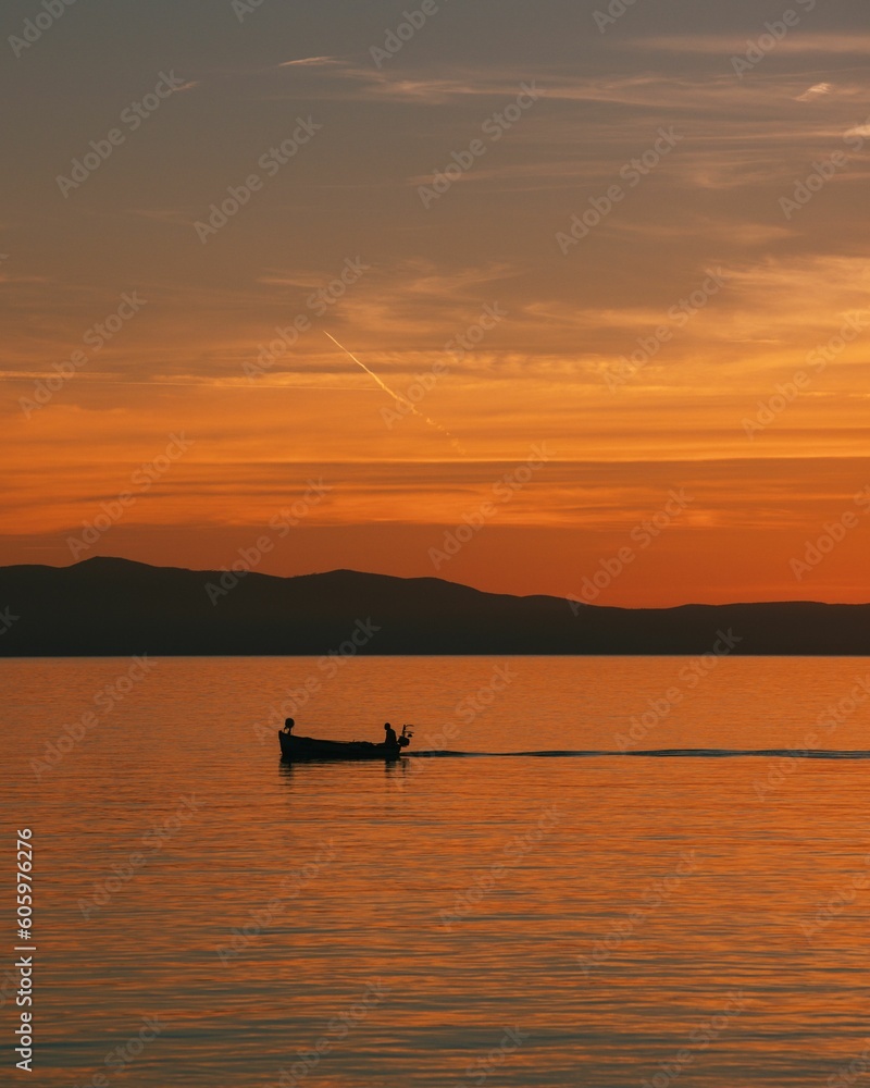Vertical shot of a seascape at sunset in Makarska, Croatia