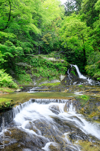                                                       Ryuzu Falls in early summer. Shimane Pref  Unnan City.