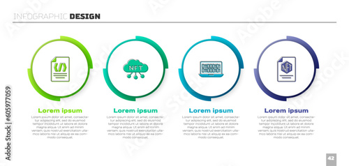 Set Binary code, NFT cloud, and contract. Business infographic template. Vector