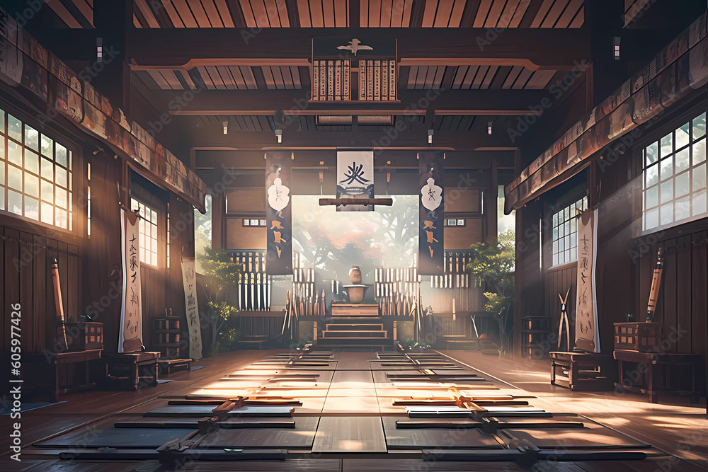 traditional dojo with tatami mats digital art. generative AI Stock