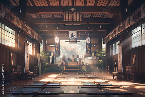 traditional dojo with tatami mats digital art. generative AI