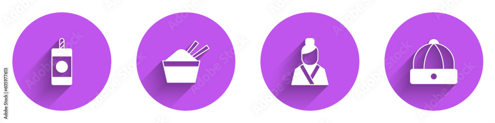 Set Firework, ice in a bowl with chopstick, Asian woman and Chinese hat icon with long shadow. Vector Set Firework, ice in a bowl with chopstick, Asian woman and Chinese hat icon with long shadow. Vector