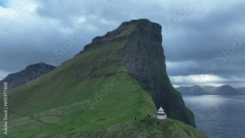 Breathtaking Aerial Views of Kallur Lighthouse: Discovering the Faroe Islands from Above photo