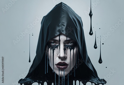 Portrait gothic evilish. Dark and sinister appearance. With a hood or a mask. Malevolent evil. photo