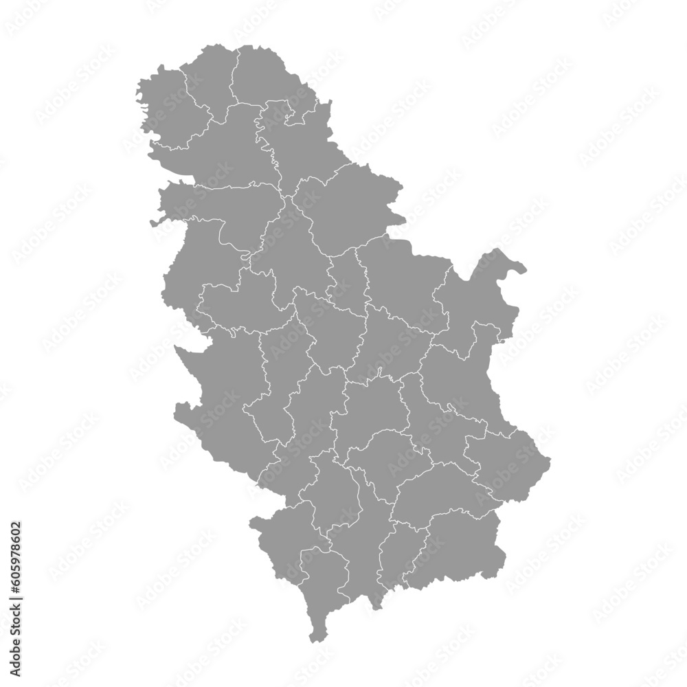 Serbia grey map with administrative districts. Vector illustration.