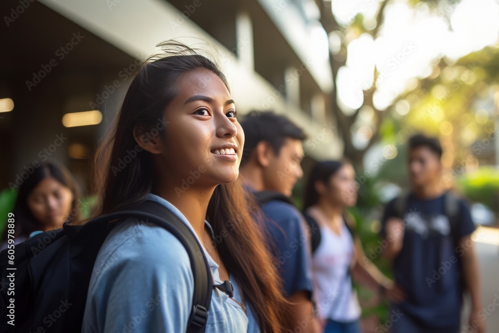 Female student going for class in high school. Generative AI Female student going for class in high school. Generative AI