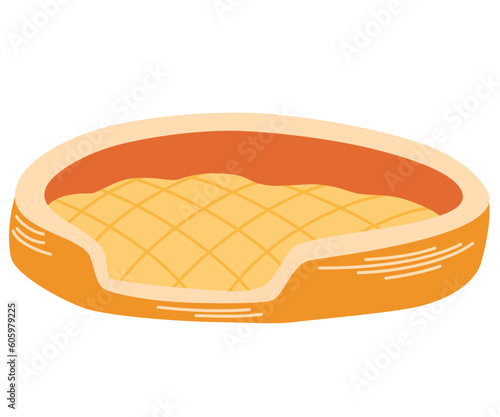 Bed for animals. Pet accessory, comfortable crib, basket for rest. Dog or cat bed. Vector flat illustration isolated on the white background.