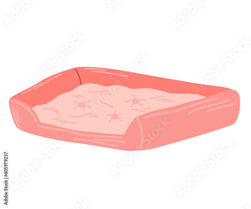 Cute dog or cat bed.  Pet accessory, comfortable crib, basket for rest. Vector flat illustration isolated on the white background.