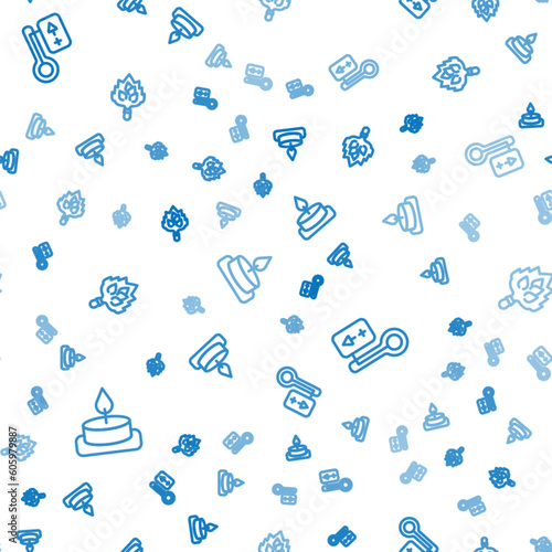 Set line Aroma candle, Sauna thermometer and broom on seamless pattern. Vector
