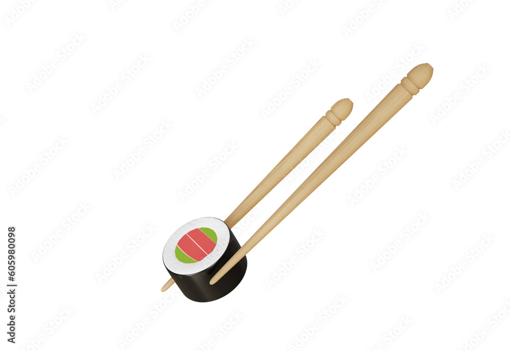 Salmon and avocado susi held by chopsticks Salmon and avocado susi held by chopsticks