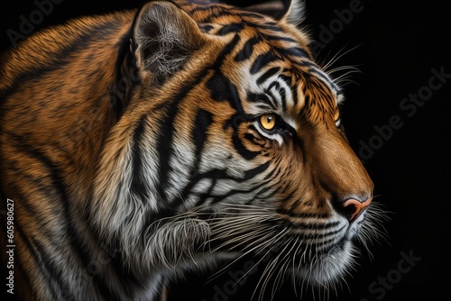 Tiger with a black background  hyperrealism  photorealism  photorealistic