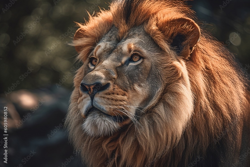 Strong and confident lion. Created with Generative AI technology