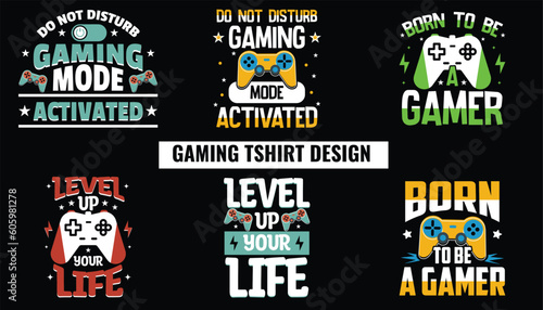 Gaming t-shirt set design, typography gaming t-shirt,
Gamer T-shirt design vector graphic set,