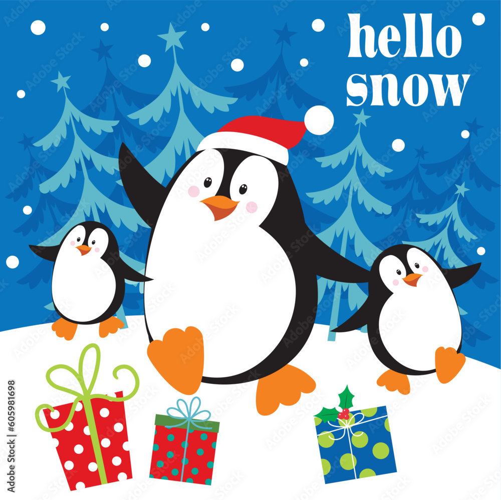 Fototapeta premium christmas card with penguins