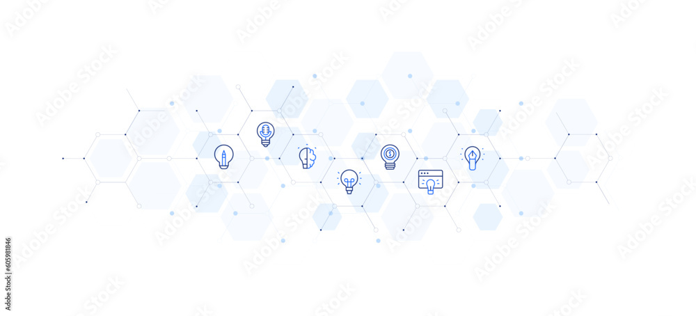 Idea banner vector illustration. Style of icon between. Containing idea, employee, creative, web, growing.
