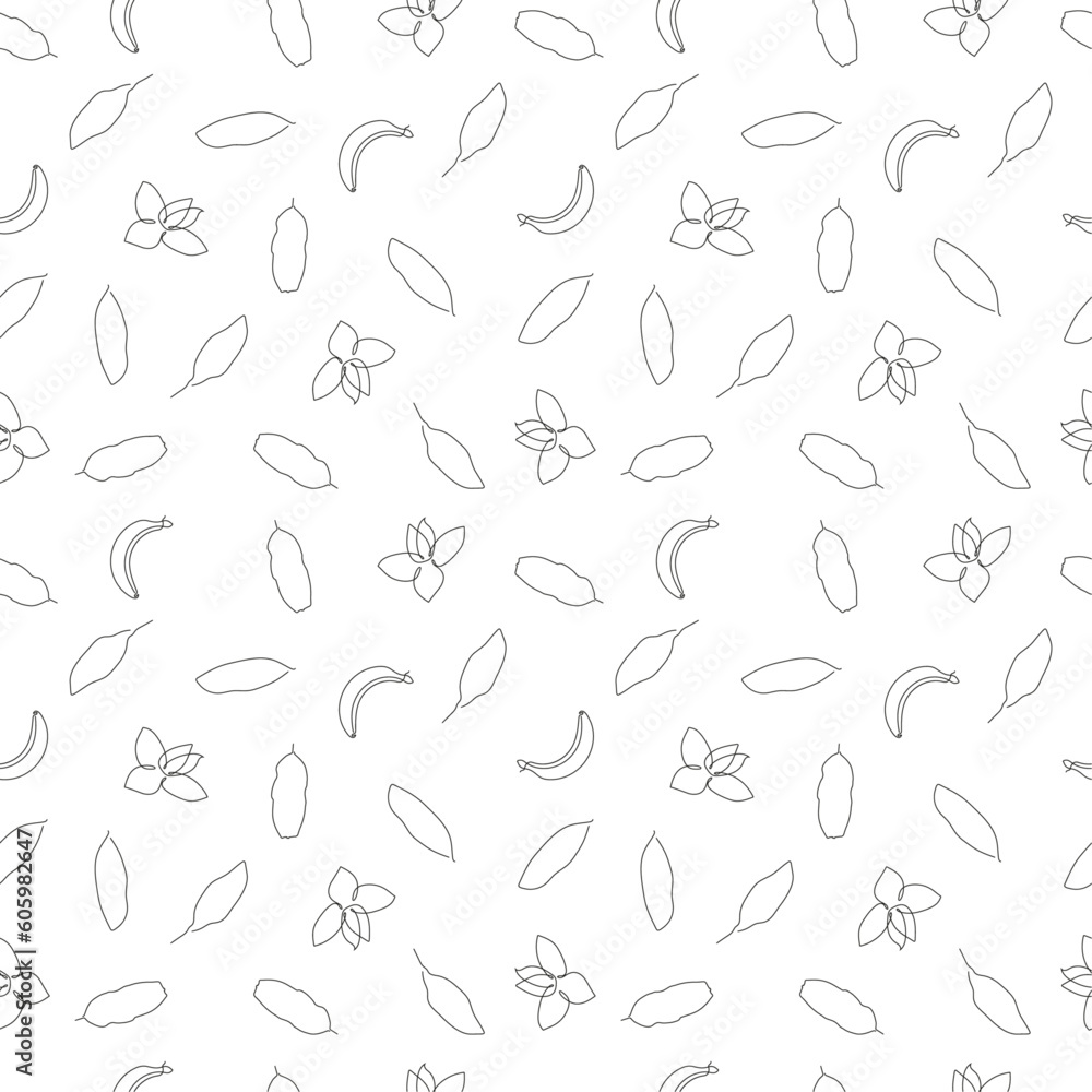 Pattern with banana fruit, flower and leaves without background Pattern with banana fruit, flower and leaves without background