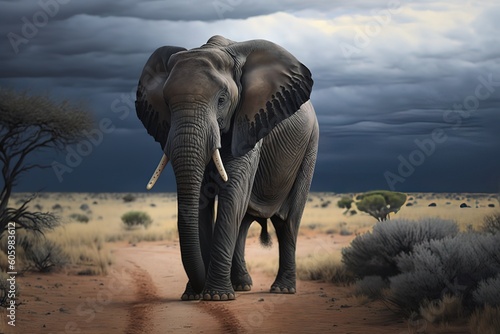 A lone elephant standing in the distance, Kenya, hyperrealism, photorealism, photorealistic © abstract Art